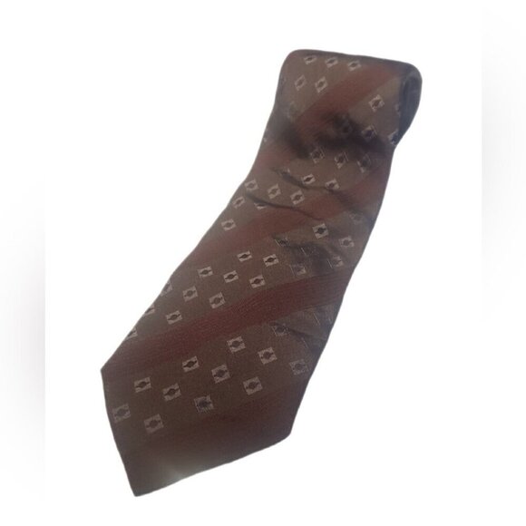Bugatchi Vintage Burgundy Geometric Fashionable Stylish Work Italian Silk Tie OS - Picture 1 of 2